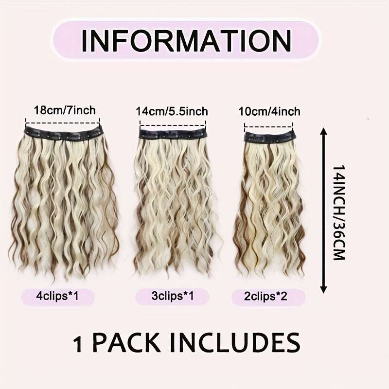 4Pcs Long Curly Waves 36Cm/14" Voluminous Black Wavy Texture Layered Ends, Natural Soft Extensions Women Heat Styling Friendly, Secure Clip-In Sy
