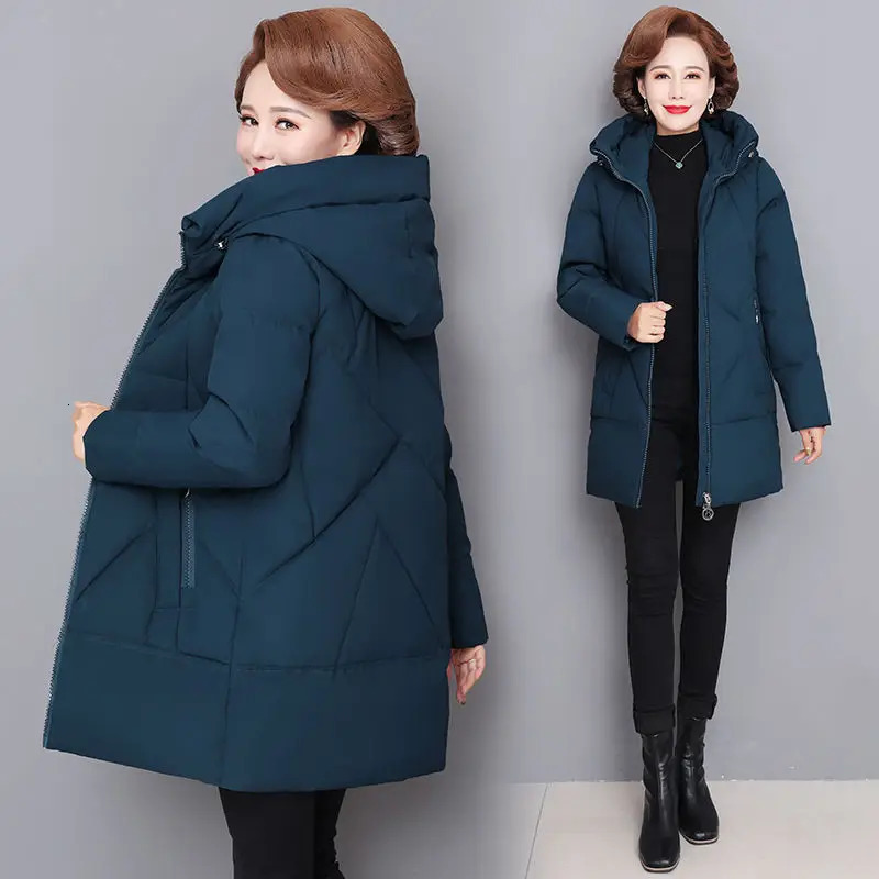 Hooded Thick Down Jacket Female Middle Aged Mother Cotton Winter Coat Grandmother Wear Plus Size Long Parka Women 6XL 251027