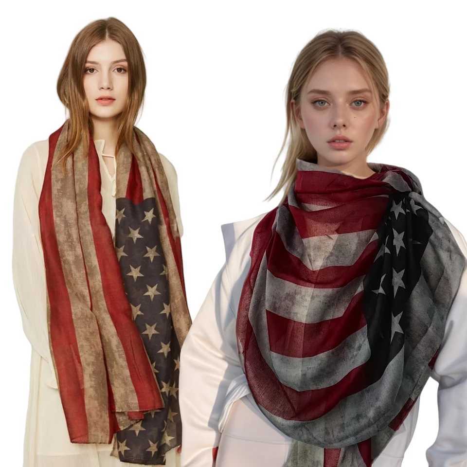 Popar Shawl Flag Oblong Scarfs Patriotic Stars Pattern scarf Muffr Voi Soft Wrap Geetric Stripes ScarfW251027