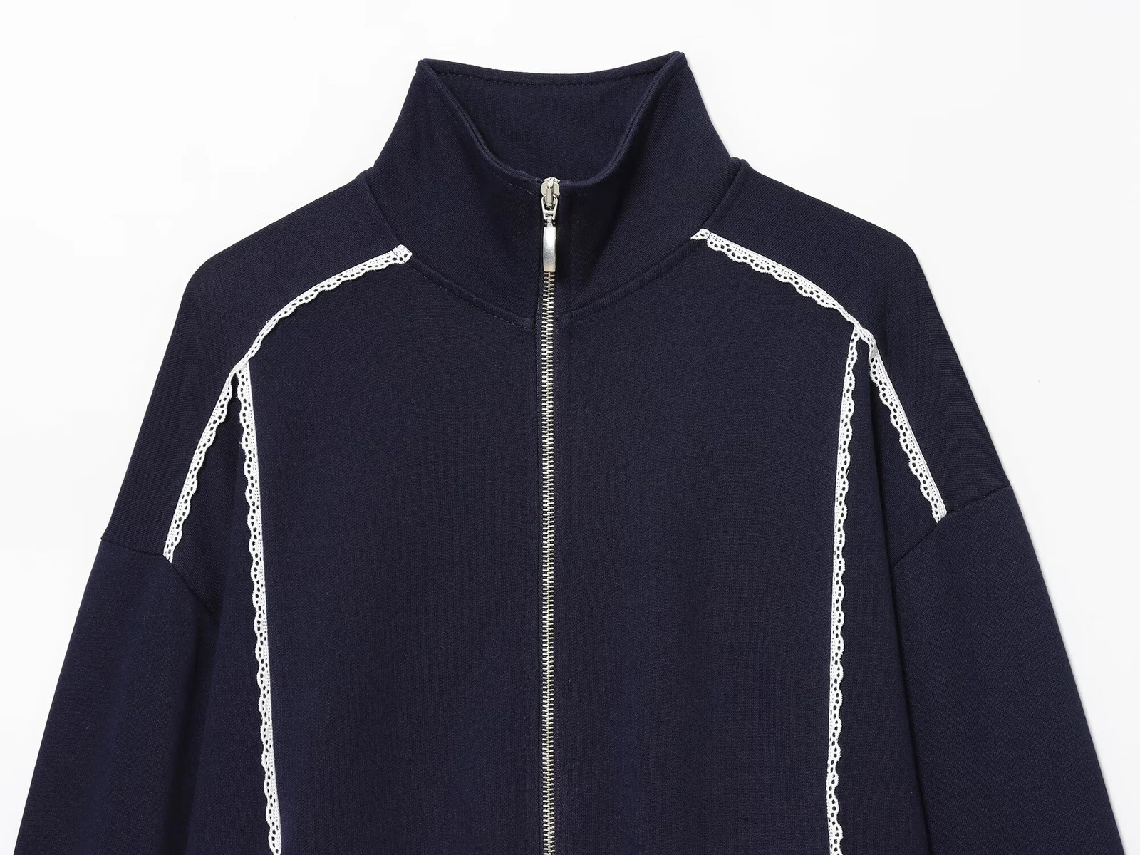 Autumn Product Womens Stand up Collar Long Sleeve Contrast Lace Loose HoodieElastic High Waist Wide Leg Pants 251027