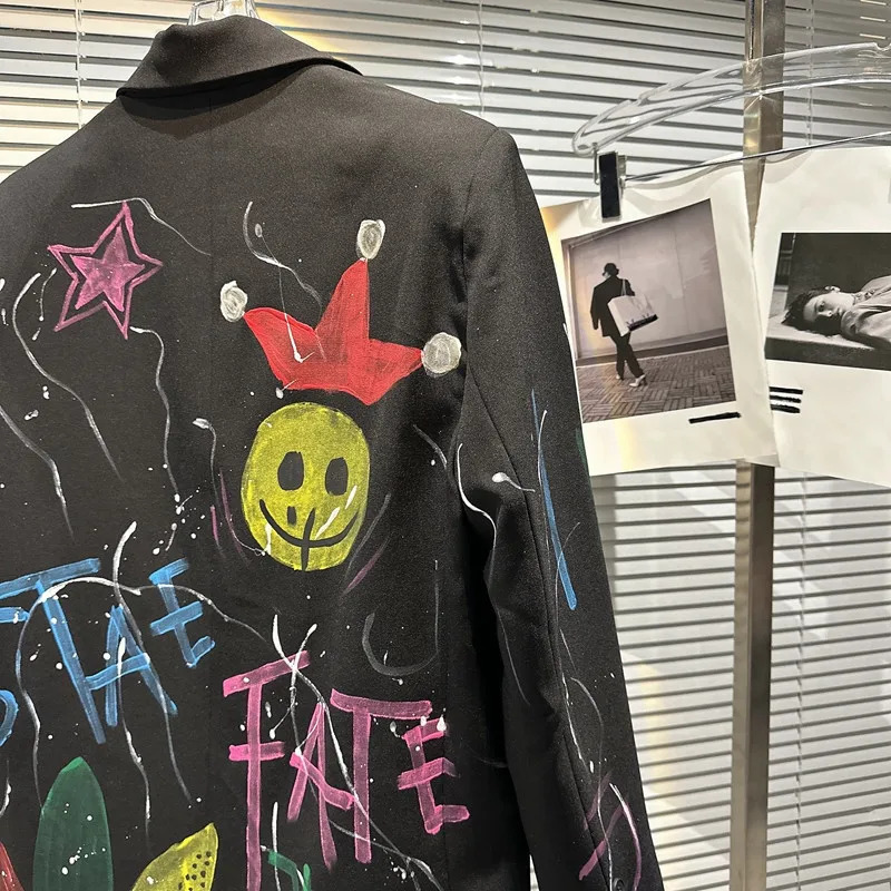 Spring Autumn Colorful Letters Graffiti Pattern Loose Blazers Women SingleBreasted Suits Jacket Female Coat Streetwear W153 251027