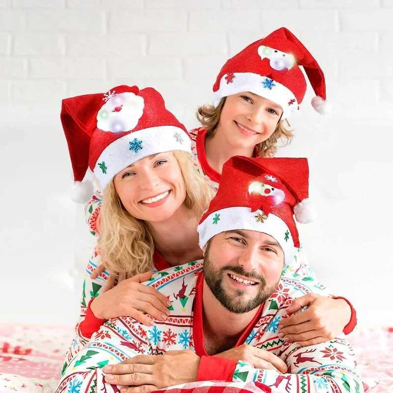 2025 Christmas Hat with Led Light Christmas Santa Cap for Kids Children Adult Gift for New Year Christmas Decorations 31PCSW251027