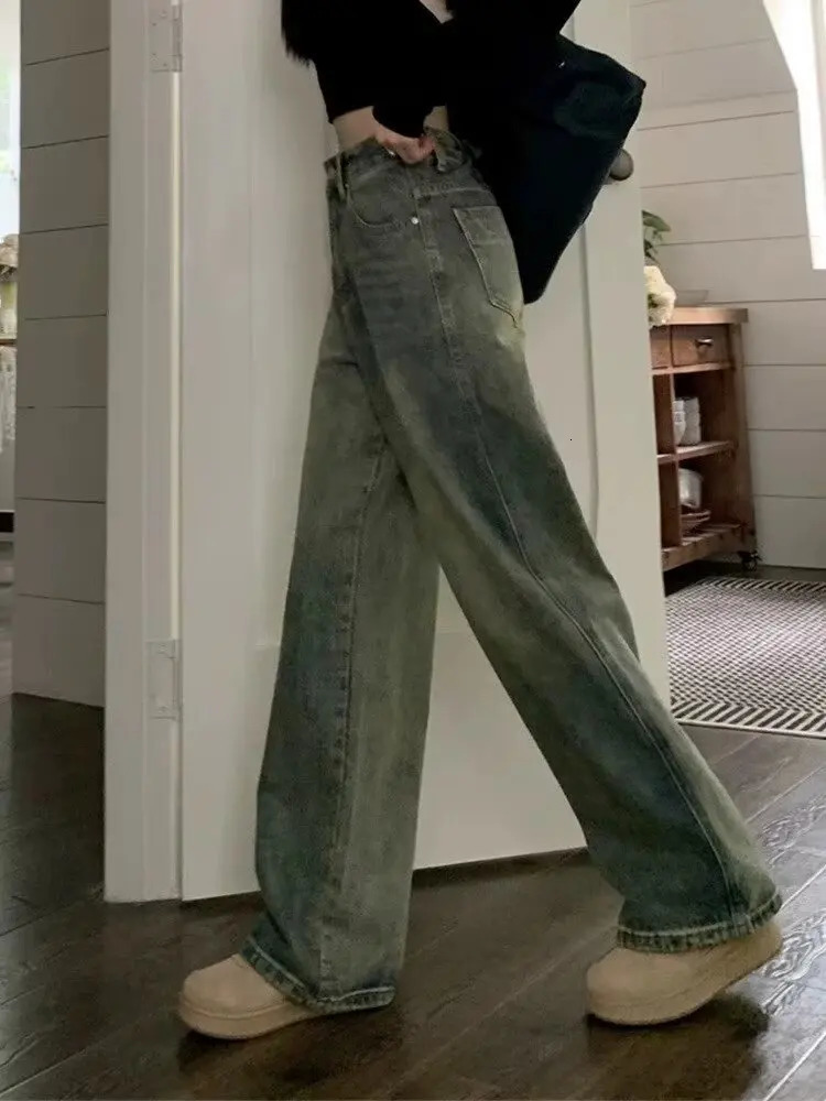 Vintage Highwaisted Slimming Jeans American Style Casual Bell Bottoms Versatile Straightleg Long Pants For Women 251027