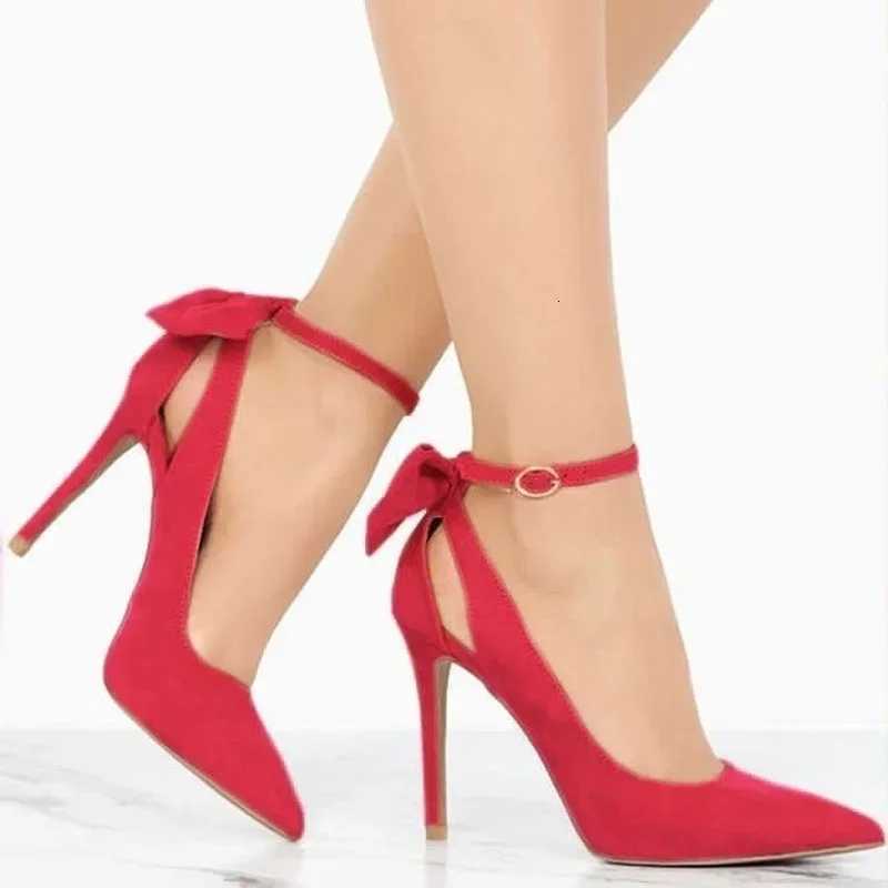 Womens High Heels Bow Tie Back Sexy Stiletto Pumps Pointed Toe Bowknot 11cm Sexy Ankle Strap High Heeled Female Wedding ShoesXJ251027