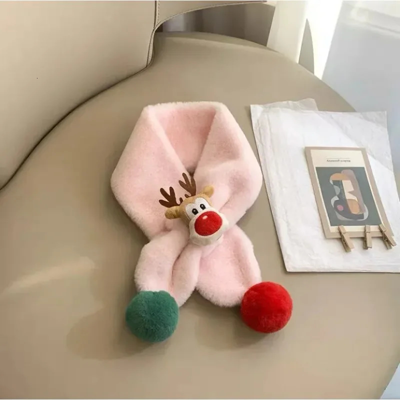 Plush Animal Scarf with Cute Deer n Soft Warm Winter Accessory with Fur Ball for Children Outdoor Use Christmas Gift 251027
