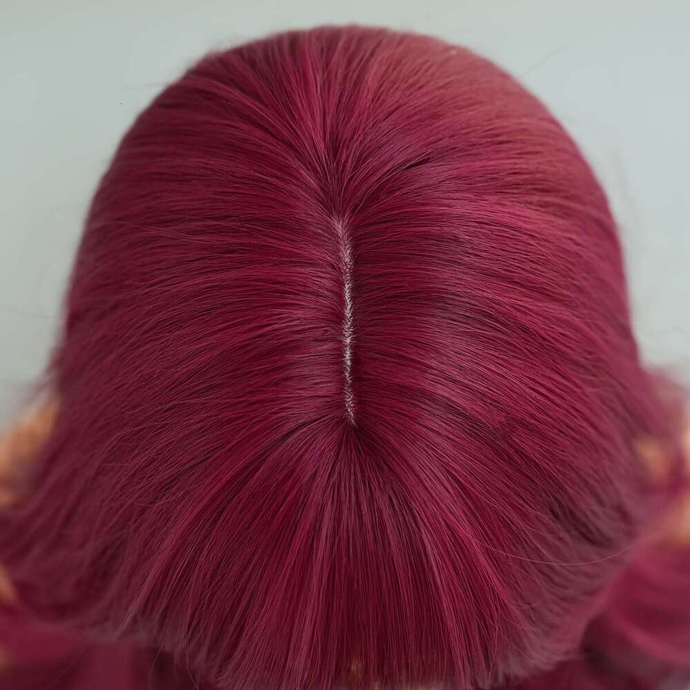 NAMM Women's Long Body Wave Purple Red Cosplay Wig With Neat Bangs Heat-Resistant Synthetic Fiber, High Density 150%, Glueless Rose Net Cap For H
