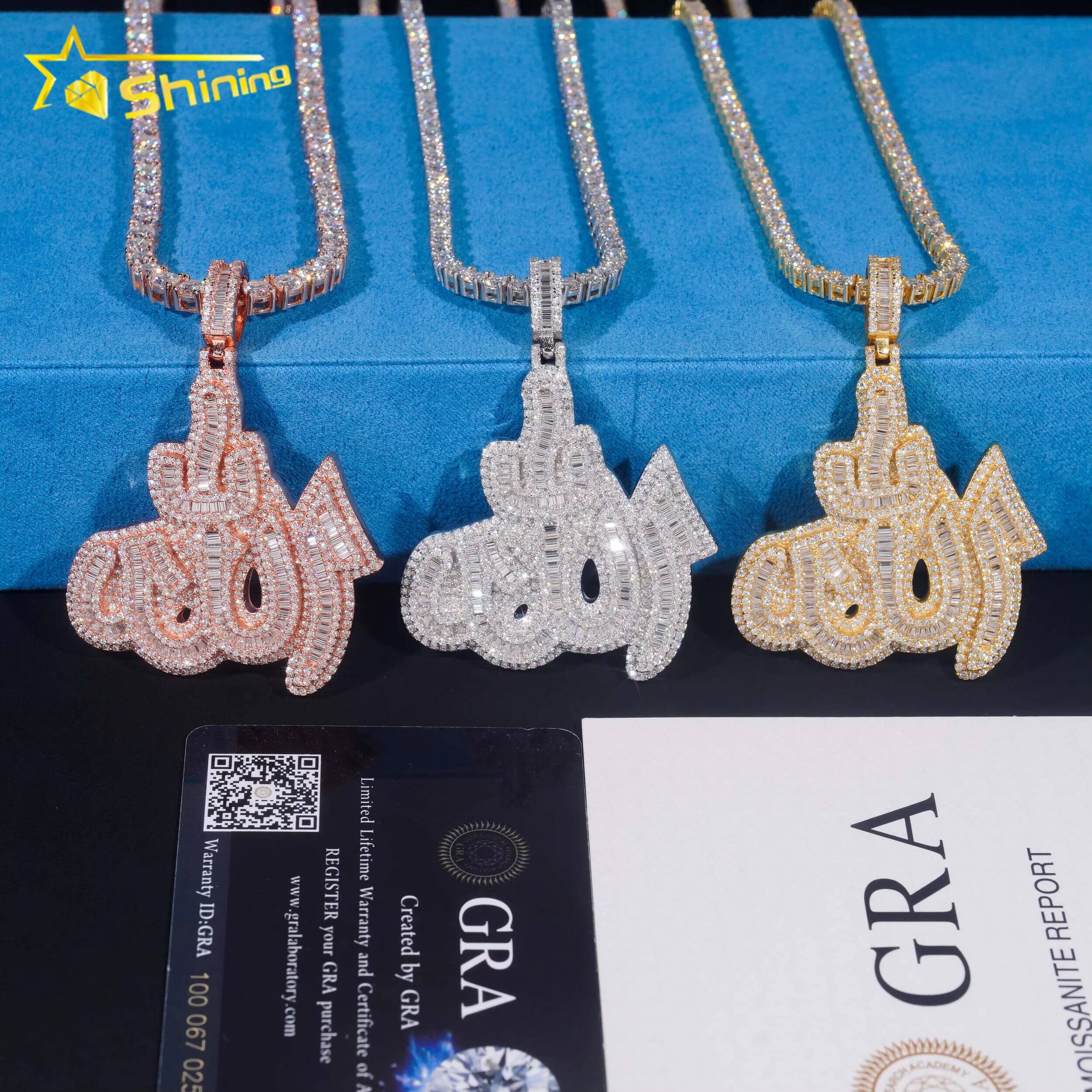 Ready to Ship Baguette Moissanite Allah Pendant 925 Sterling Silver GRA Moissanite Pass Diamond Tester Iced Out Diamond Jewelry