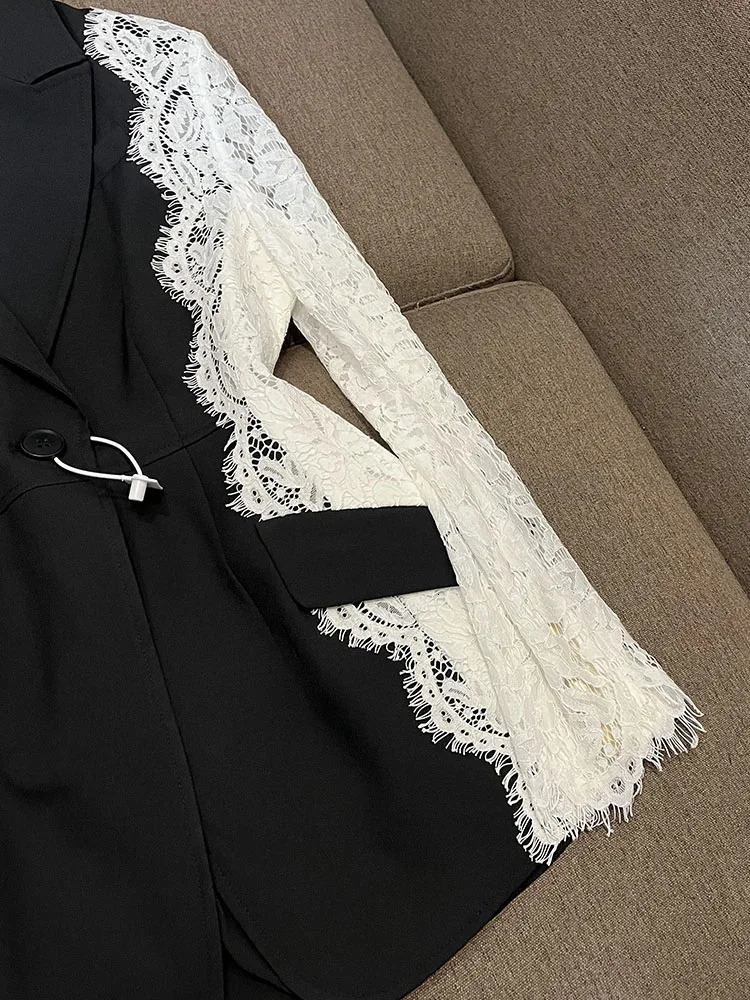 HIGH STREET est Fashion ner Jacket Womens Stylish Color Block Lace Patchwork Blazer 251027