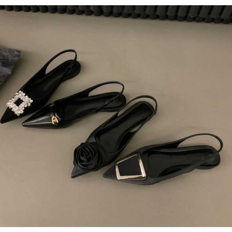 Black Women Leather Pu Casual Sandals Girl Fi Rhine Slip Flats Heels Ladies Pointed Toe Elegant Slingback SandalsXJ251027