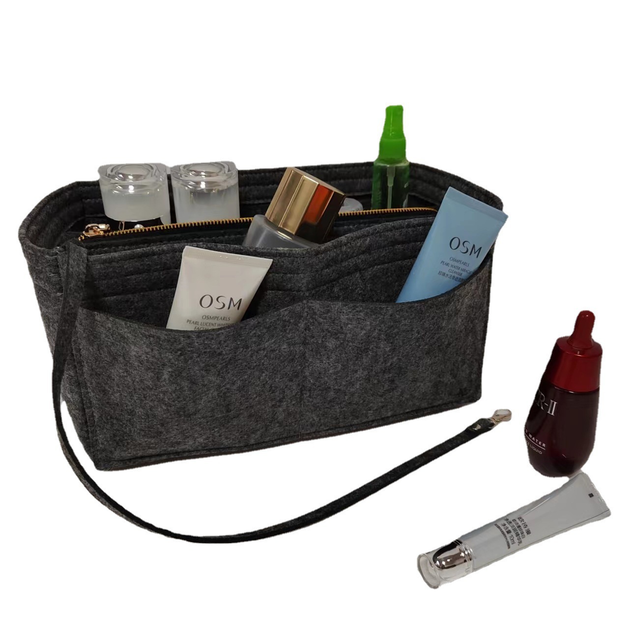 Designer's new felt makeup bag with zipper, multiple compartments, mom travel bag, multifunctional makeup storage bag, felt inner bag