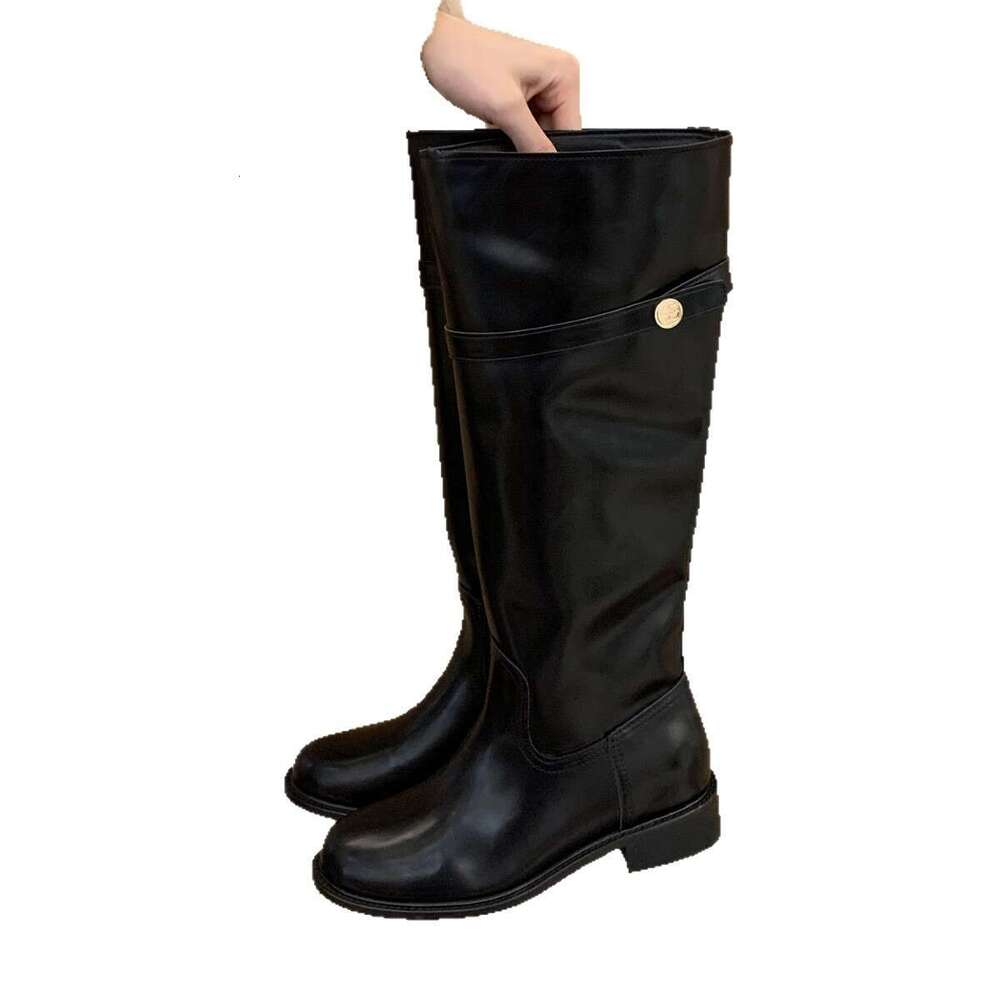 Sheepskin Version~ Small Gold Buckle Genuine Leather Thick-Soled High for Women Korean Style Wide Long Plus Size Thick-Legged Riding Boots