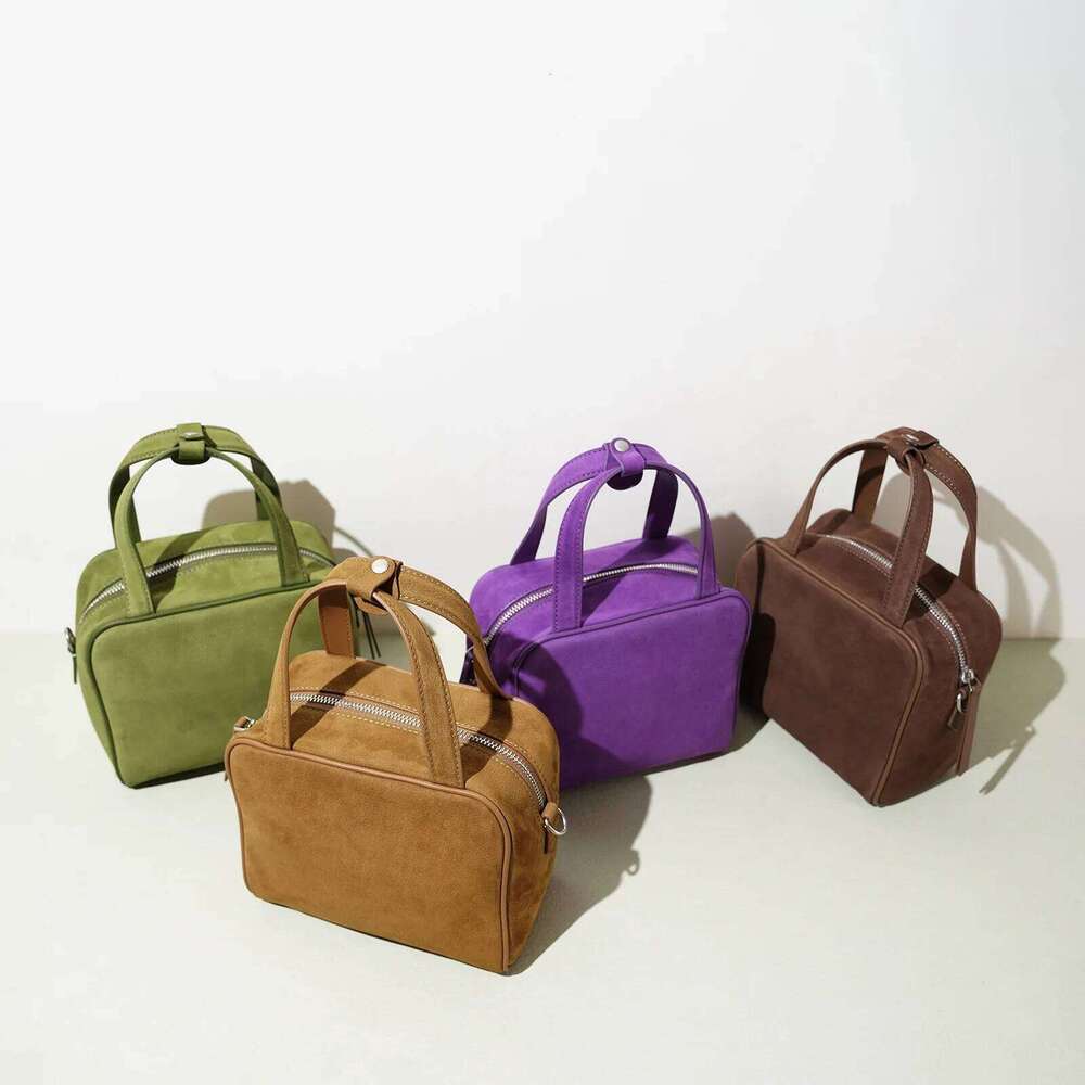 Designer Luxury New Top Grain Nubuck Leather Bowling Crossbody Shoulder Bag Unique Design Structured Box Women S Zipper Pack Versatile