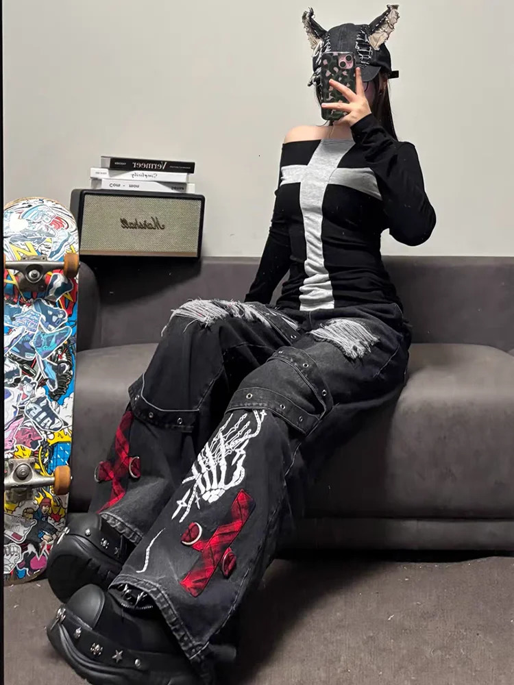 Y2K Korean Version College Style Oversized Jeans Women Harajuku Casual Loose Sweet Straight Fashion Trend Joker 251027