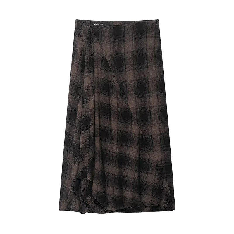 Womens Retro Plaid Midi Skirt Vintage A Line Style for Chic Daily Casual Outfits 251027