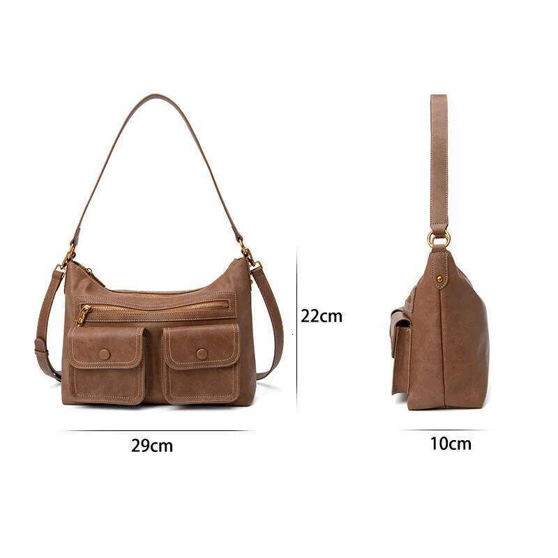 New Fashion Women PU Leather Underarm Versatile Double Pocket Tote High-End Large Capacity Single Shoulder Crossbody Bag 251027