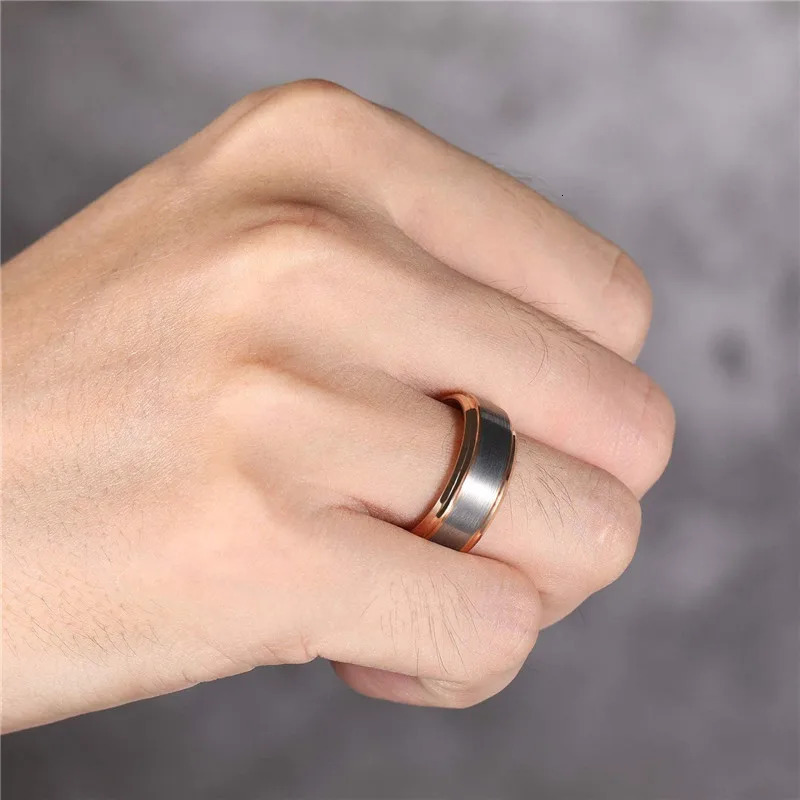 Tigrade Tungsten Carbide Men Wedding Rings 8mm Rose GoldBlueBlack With Silver Brushed Color Joyas Para Hombre Bague Phalange 251023