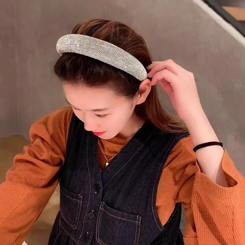 2 Styles Full Diamond Sparkle Padded Headband Hair Hoop Super Flash Net Top Sponge Girls Light Headwear Baroque Hairband 251023