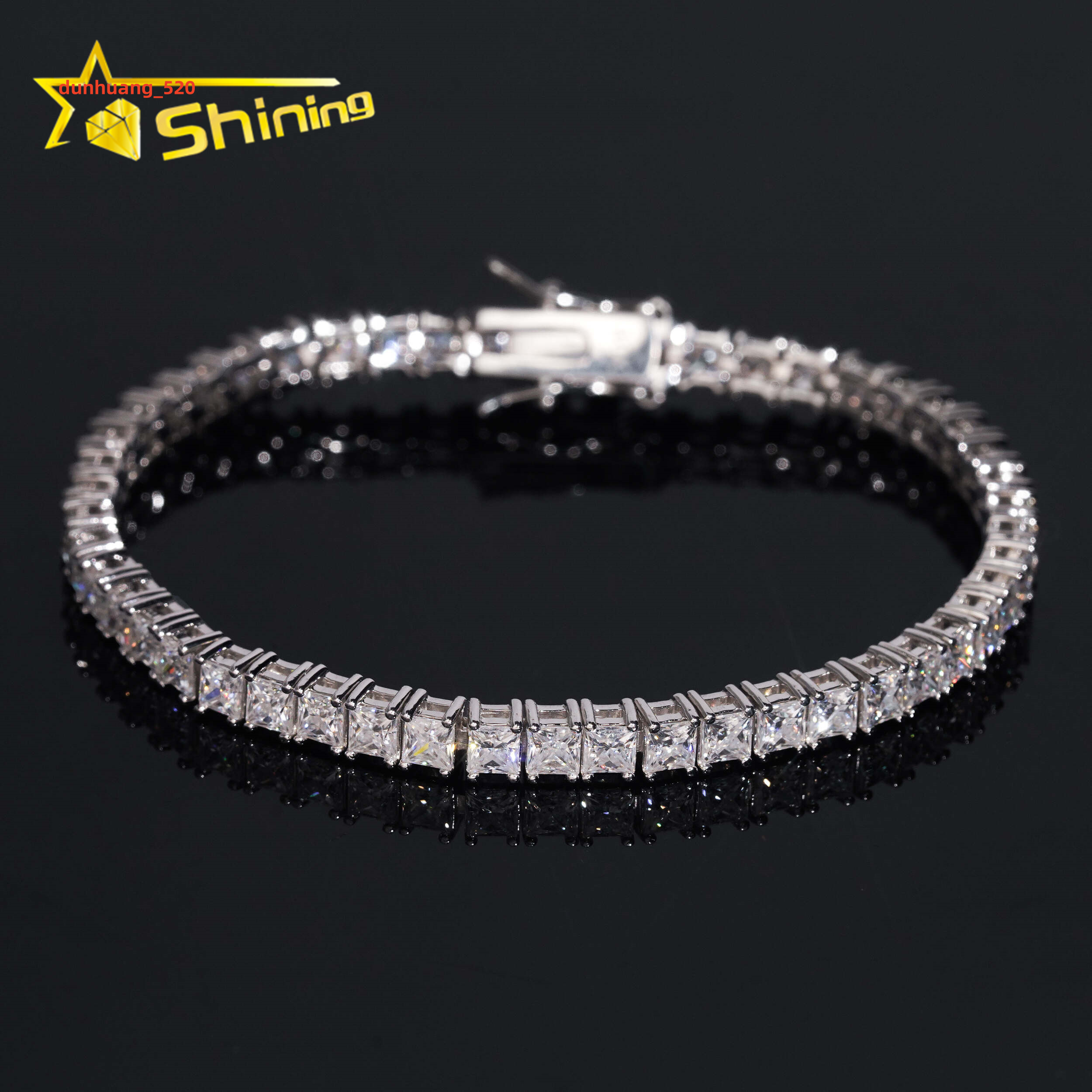 Classic Style Solid Silver 925 Hip Hop Jewelry Cuban Link Bracelet Iced Out Princess Cut 3mm Real Moissanite Tennis Bracelet