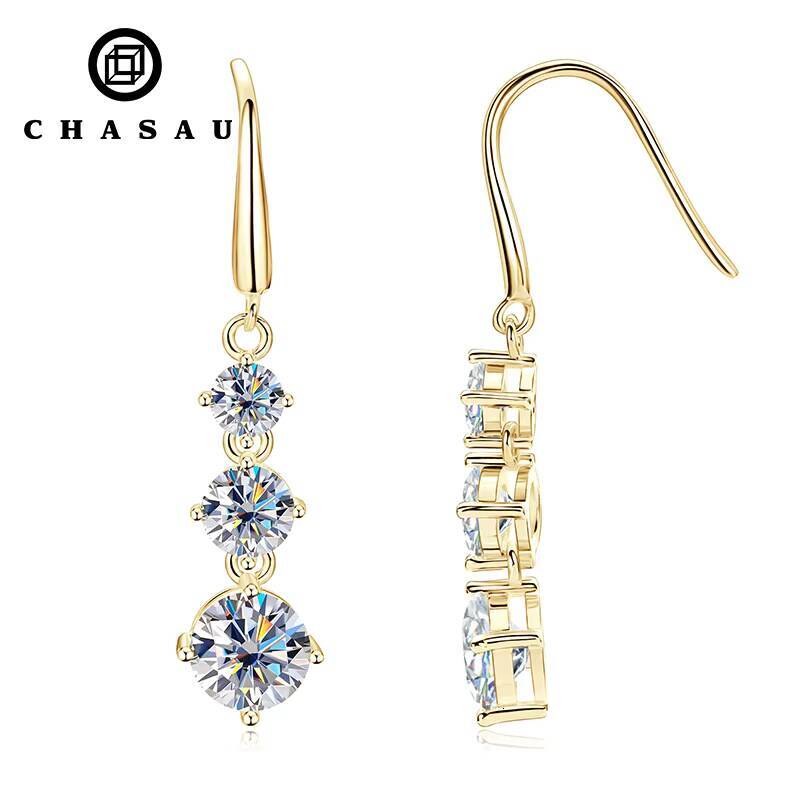 Female Full Moissanite Diamond 925 Silver Round Cut 65mm5mm4mm Moissanite Dangle Hook Earrings for Women