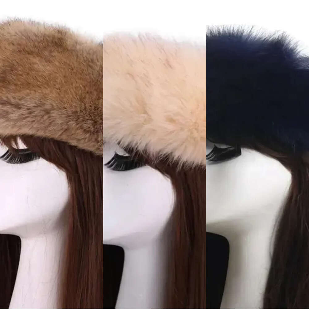 Designer Headbands Winter Thick Fox Hair Circle Russian Fluffy Female Fur Furry Headband Wide Headdress Ski Hat Accessories 231204 06