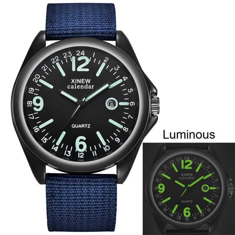 XINEW Men Watches Fashion Luminous Watches Nylon Strap Date Quartz Wristwatches Men Sports Watches horloge mannen reloj hombreT251027