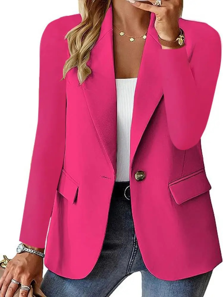 Womens Fashion Solid Button Suit Coat Lapel Long Sleeve Hatless Casual CoatJacket Oversized Work Office Business 251027