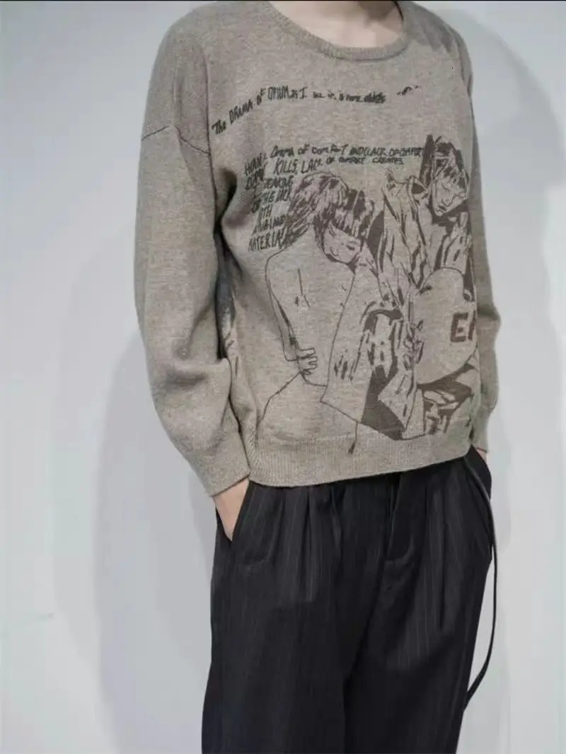 Y2K American Grey Pattern Printed Sweaters Men And Women Autumn Winter Gothic Punk Casual Fashion Round Neck Pullover Sweater 251024