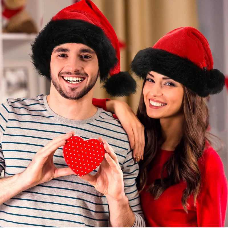2025 New Red Christmas Hat Adult Hat Black Hat Edge Holiday Party Decoration Warm Winter Plush HatW251027