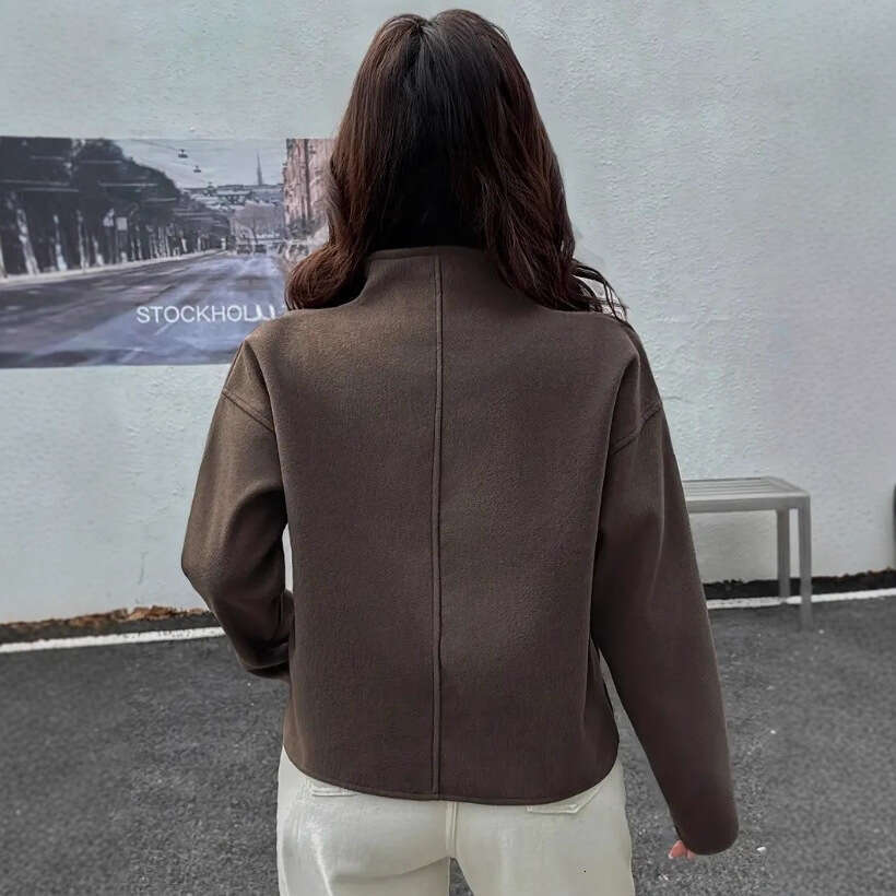 2025 Women's Autumn Winter New Street Style Fashion Casual Coat Simple Solid Color Woolen Jacket f9da