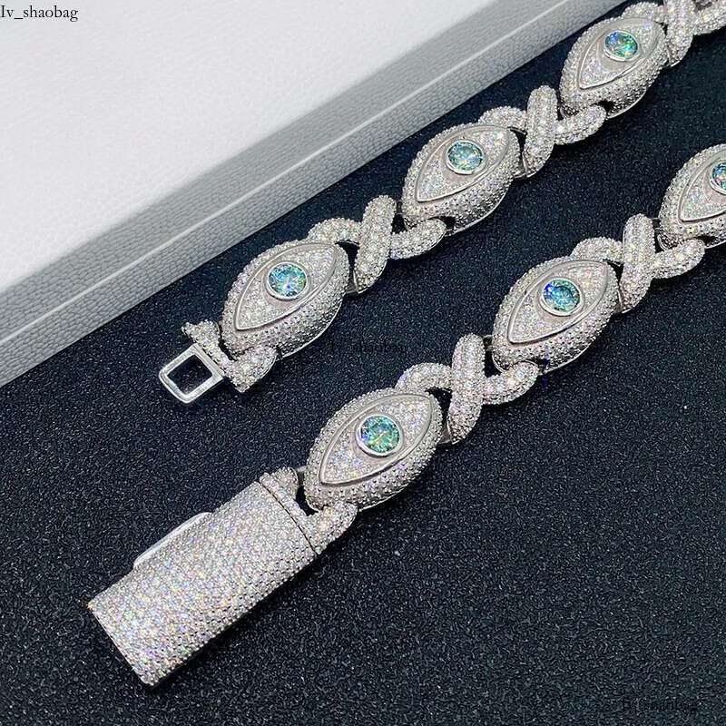 INS hot selling 15mm wide S sier inlaid moissanite eyes 8-shaped Cuban chain Hip Hop necklace bracelet 825 aaa