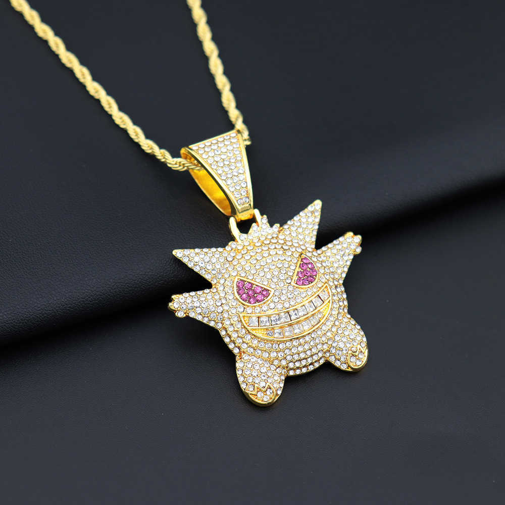 Cartoon animation ghost pet spirit charm pendant HIPHOP diamond-studded hip-hop necklace for both men and women S251027