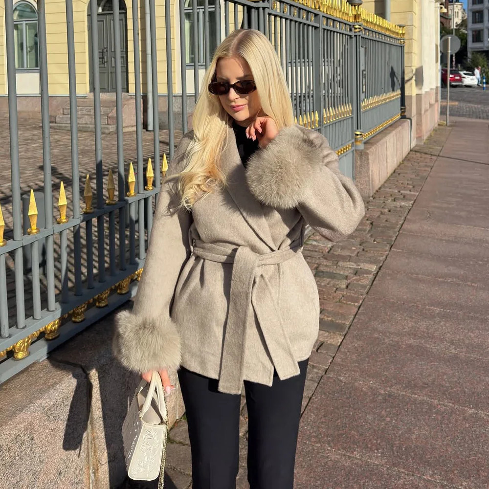 TARUXY Fox Fur Woolen Coats Womens Short Coat Office Lady Removable Elegant Doublesided Wool Overcoat Cardigan Jacket 251027