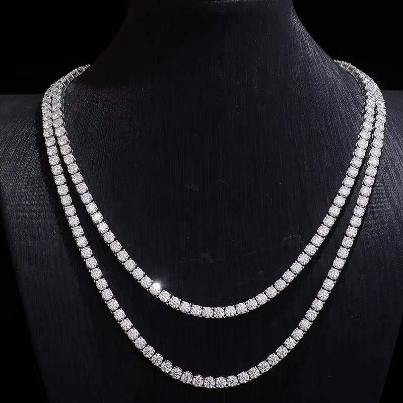 Fine Jewelry Tennis Chain Pass Diamond Tester Round Cut VVS Moissanite Stone Tennis Necklace 925 Sterling Silver Moissanite
