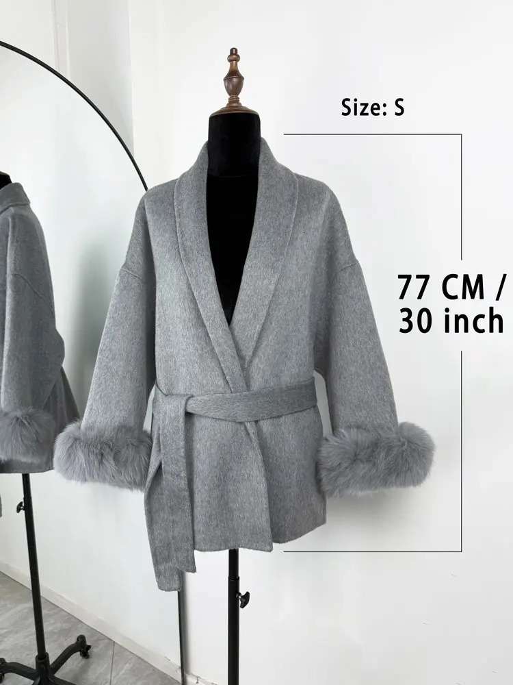Tossy Fox Fur Wool Overcoat Womens Short Coat Office Lady Elegant Doublesided Woolen Cardigan Jackets Loose 251027