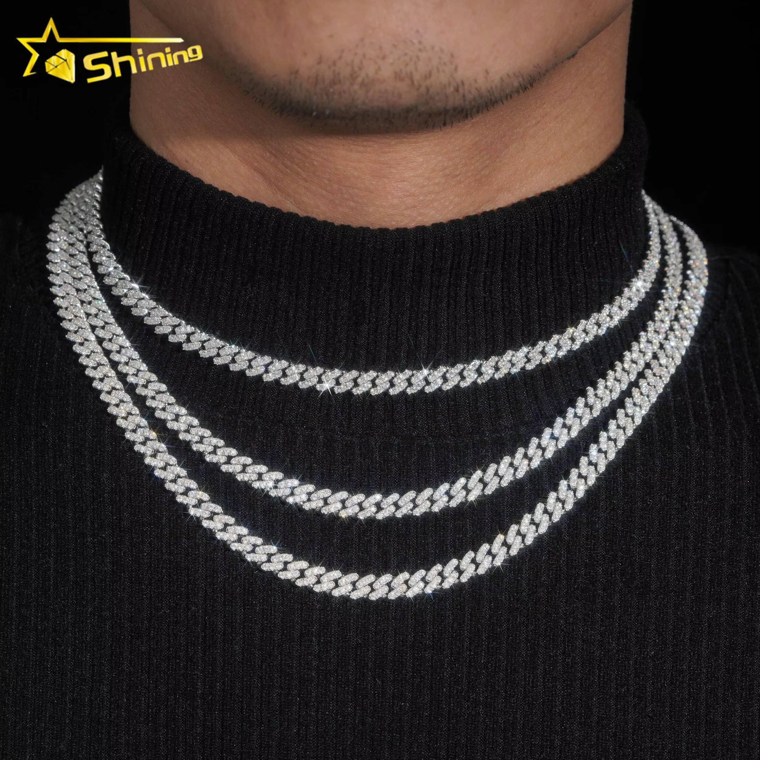 RTS 6mm Hip Hop Necklace for Men S925 Silver with Vvs Moissanite Iced Out Diamond Cuban Link Chain Moissanite Jewelry