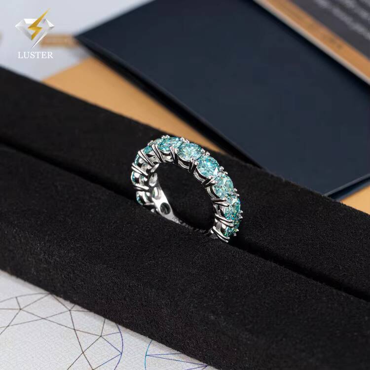 Luster Jewelry Silver 925 Hip Hop GRA 3mm 4mm 5mm Blue Moissanite Diamond Eternity Ring for Men Women