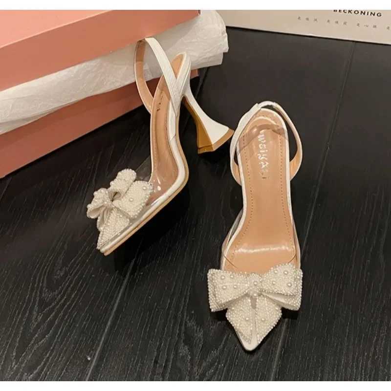 Fi Design White Pearl Bowknot Women Pumps Sexy Pointed Toe High Heels Wedding Prom Shoe PVC Transparent Sandal FemaleXJ251027