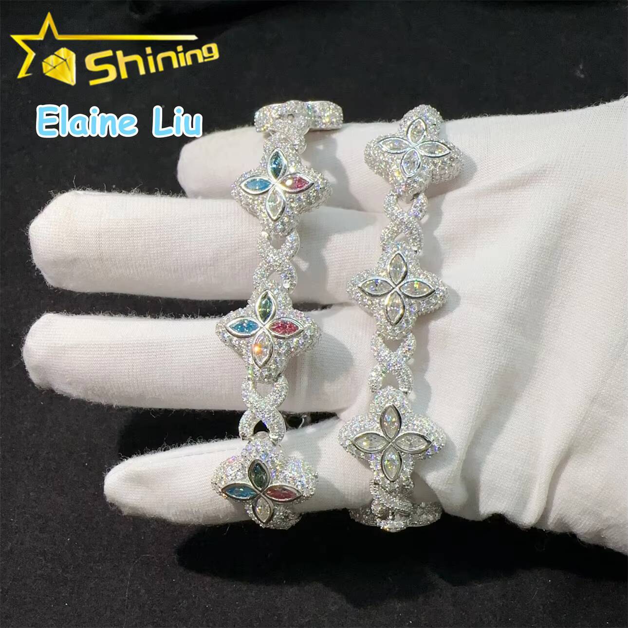 Sterling Silver 925 Cuban Link VVS Moissanite Diamond Iced Out Custom Hip Hop Miami Cuban Link Bracelet