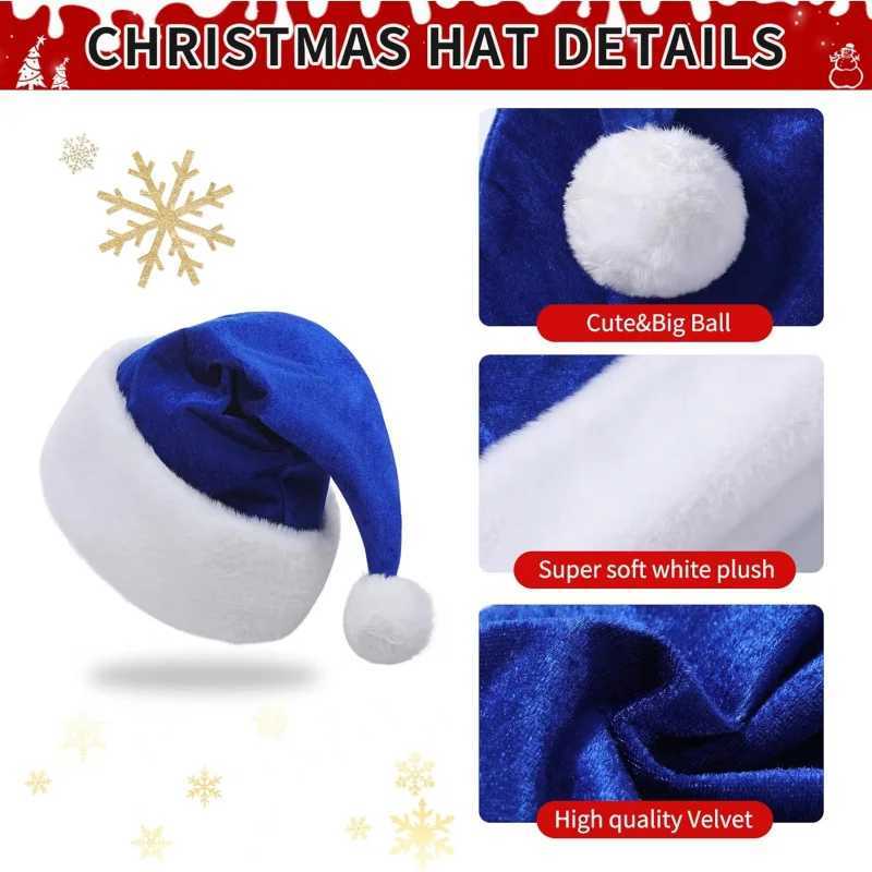 Blue Velvet Christmas Hat for Adults Festive Holiday Party Accessory Comfortable Stylish New Year Celebration ItemW251027