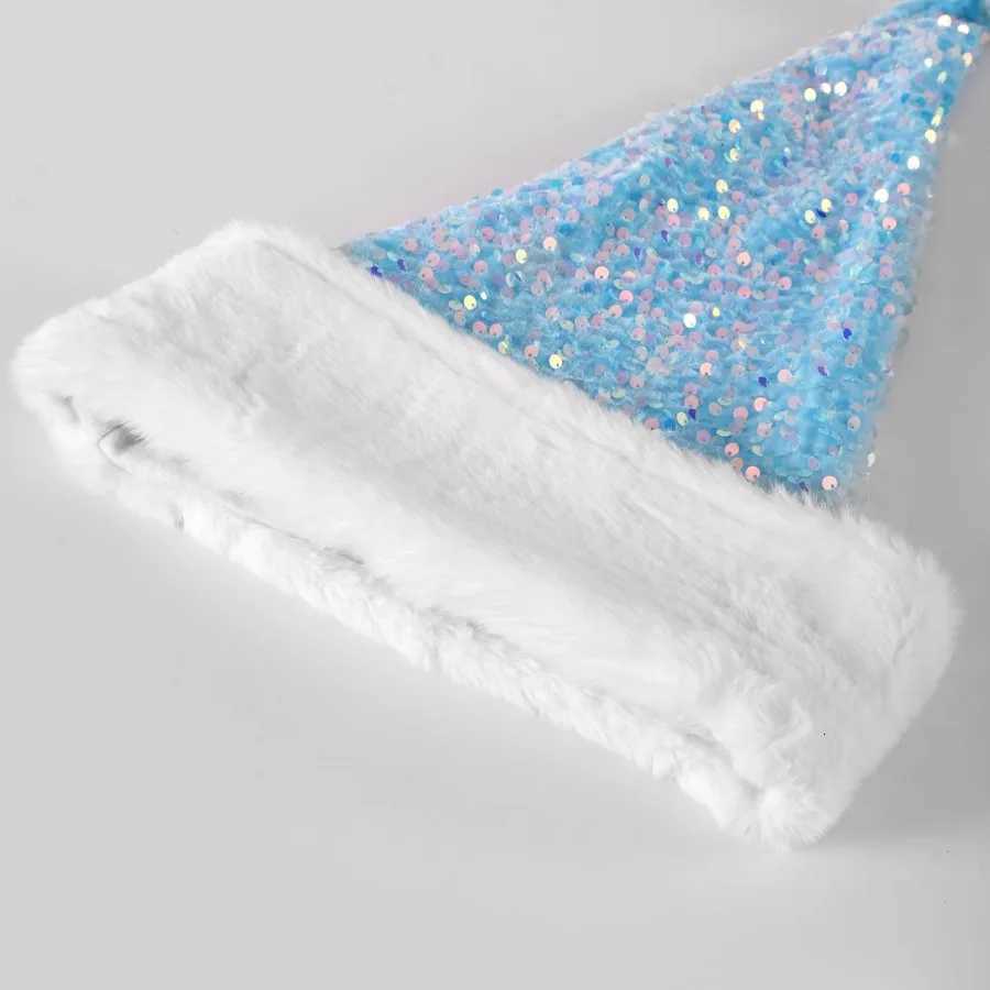 Golden Sparkling Sequin Santa Hat with Plush Fur Trim for Adults Festive Christmas Holiday Party Accessory Elegant Festival HeaW251027