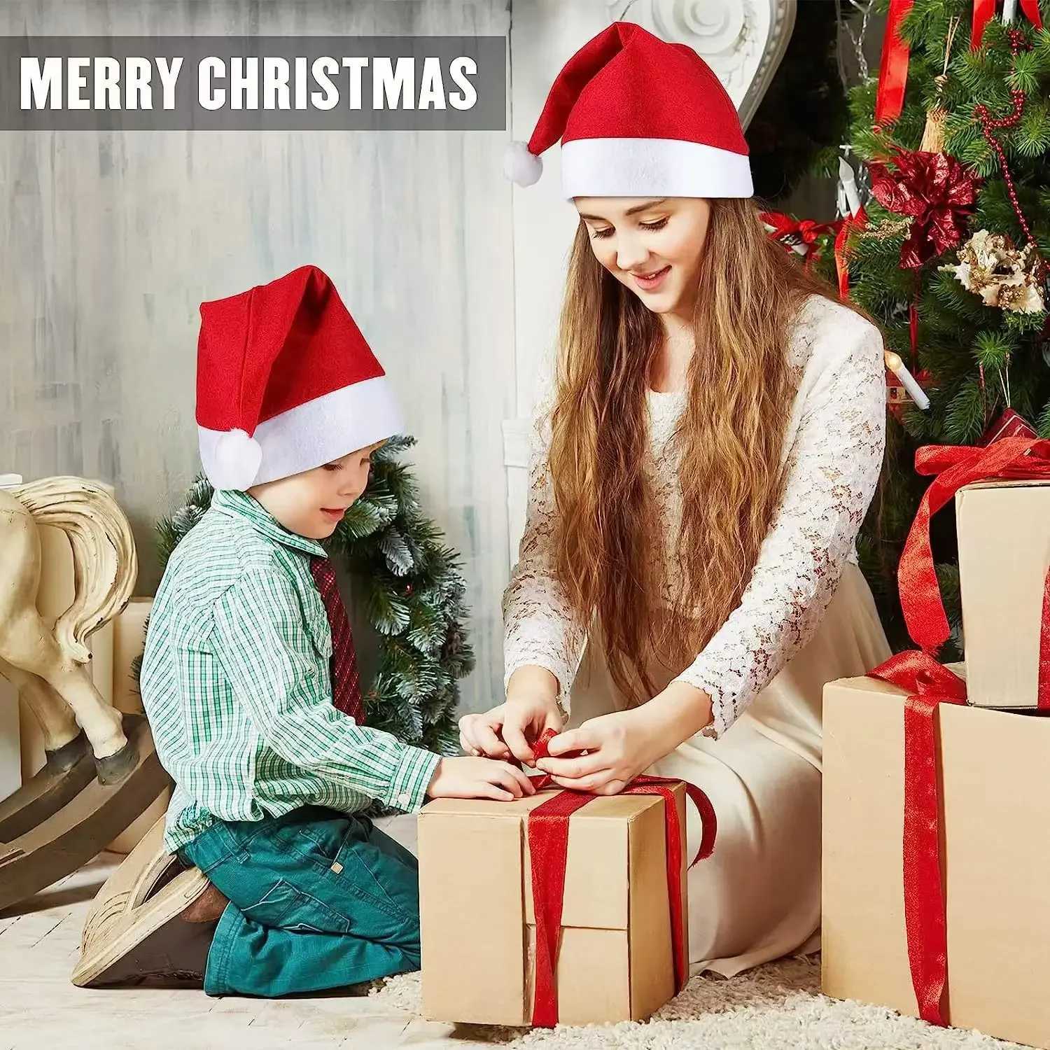 Santa Hat Red Christmas Cap for Adults Kids Xmas Party Costume Accessory Festive Holiday New Year CelebrationW251027