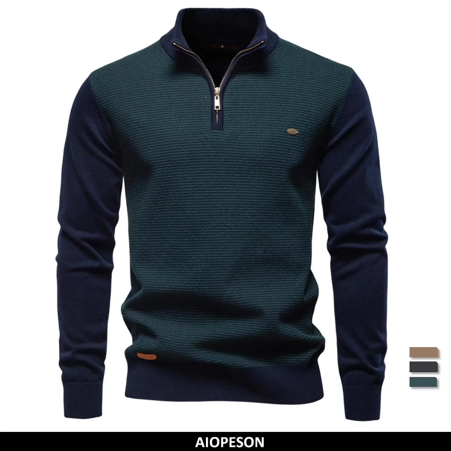 AIOPESON Mens Striped Sweater Solid Color Knit Pullover Warm Cotton Autumn Winter Casual Turtleneck Sweaters 251016