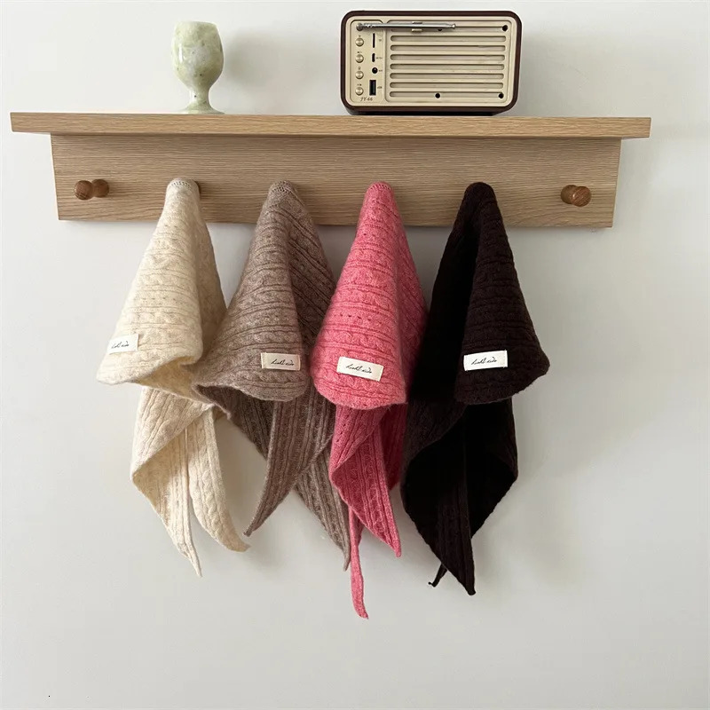 Autumn Winter Warm Kids Triangle Scarf Solid Color Cashmere Windproof Neckerchief Twist Knitted Woolen Children Scarves 251027