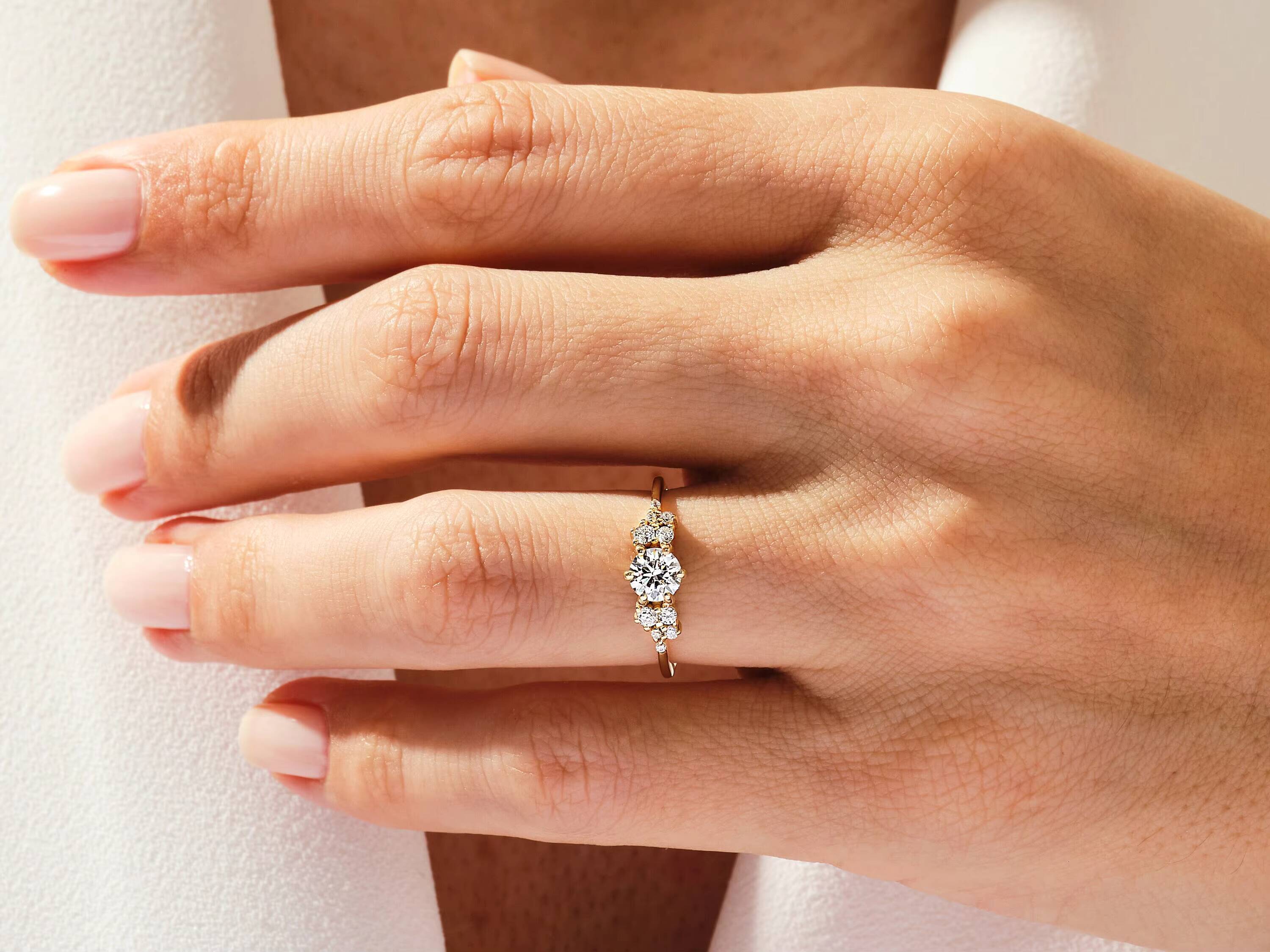 Round Cluster Engagement Ring 14k 18k Gold Lab Grown Diamond Ring Promise Solitaire Diamond Ring