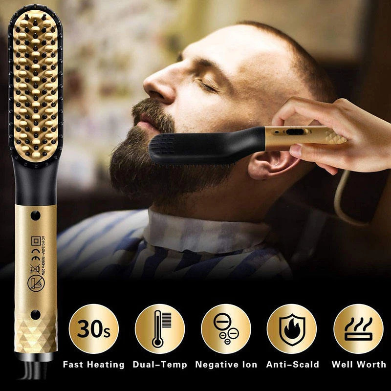 Comb Straightener Electric Negative Ion Heating Comb For Men Beard Hair Straightening Brush Wet Dry Use Quick Hair Styler 251027
