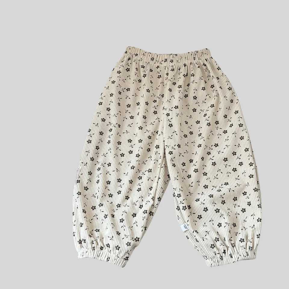 Korean Childrens Clothes 2025 Corduroy Pants Floral Cartoon Print Boys Girls 18Y Loose Harlan Autumn Casual SweatpantsT251027