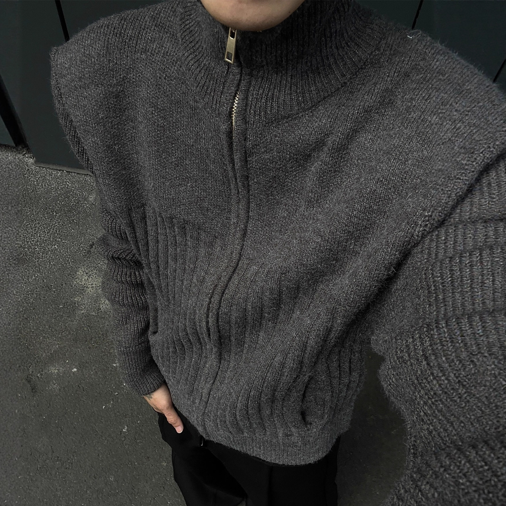 Melard Right Shoulder Short Sweater Men High Collar Designer Sweater Double Zipper Cardigan Knitted Sweater High-end Autumn Winter Casual Jacket Trend