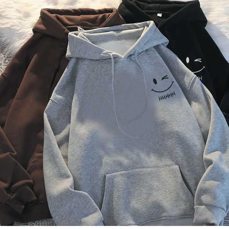 Mens Smiling Face Funny Fashion Couple Hooded Sweater American Heavyweight Loose Thickened Cashmere Boys Hoodie Pullover Top W251027