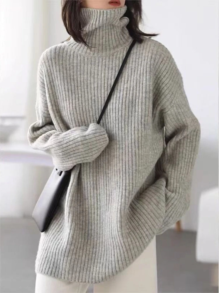 Long Sleeve Solid Comfortable Jumpers Korean Style Turtleneck Pullovers 2025 Autumn Winter Loose Casual Warm Knitted Sweater 251027