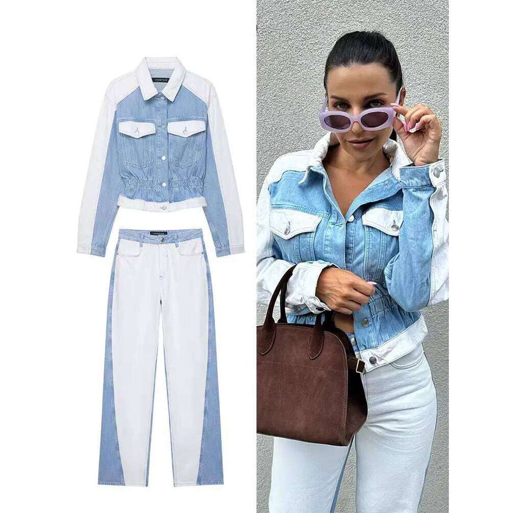 HH 2024 Autumn Female Vintage Denim Suit Long Sleeve Single Breasted Lapel Coat+High Waist Wide Leg Jeans Street Fashion Set